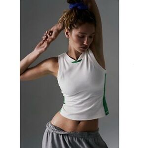 FP Movement by Free People White and Green Tank